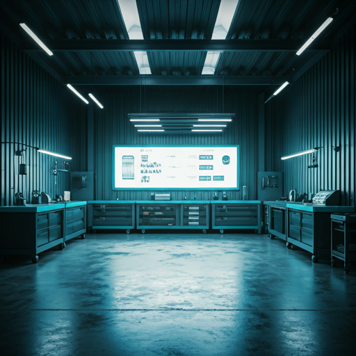 Modern minimalist high-end vehicle workshop